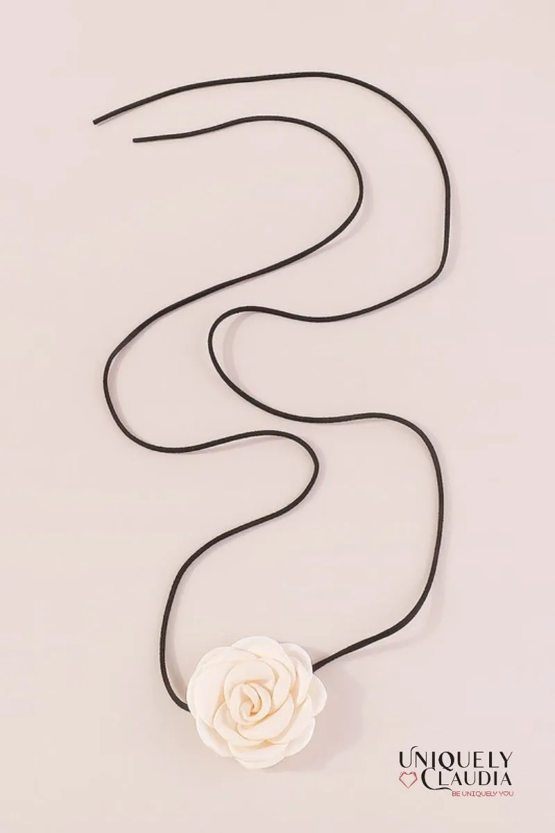 Satin Rose & Suede Choker