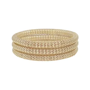 Set of 3 Gold Stretched Metal Chain Stretch Bracelets