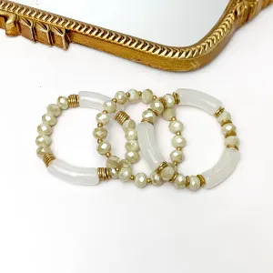 Set of Three | Sunny Bliss Crystal Beaded Bracelet Set in Ivory