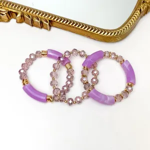 Set of Three | Sunny Bliss Crystal Beaded Bracelet Set in Purple