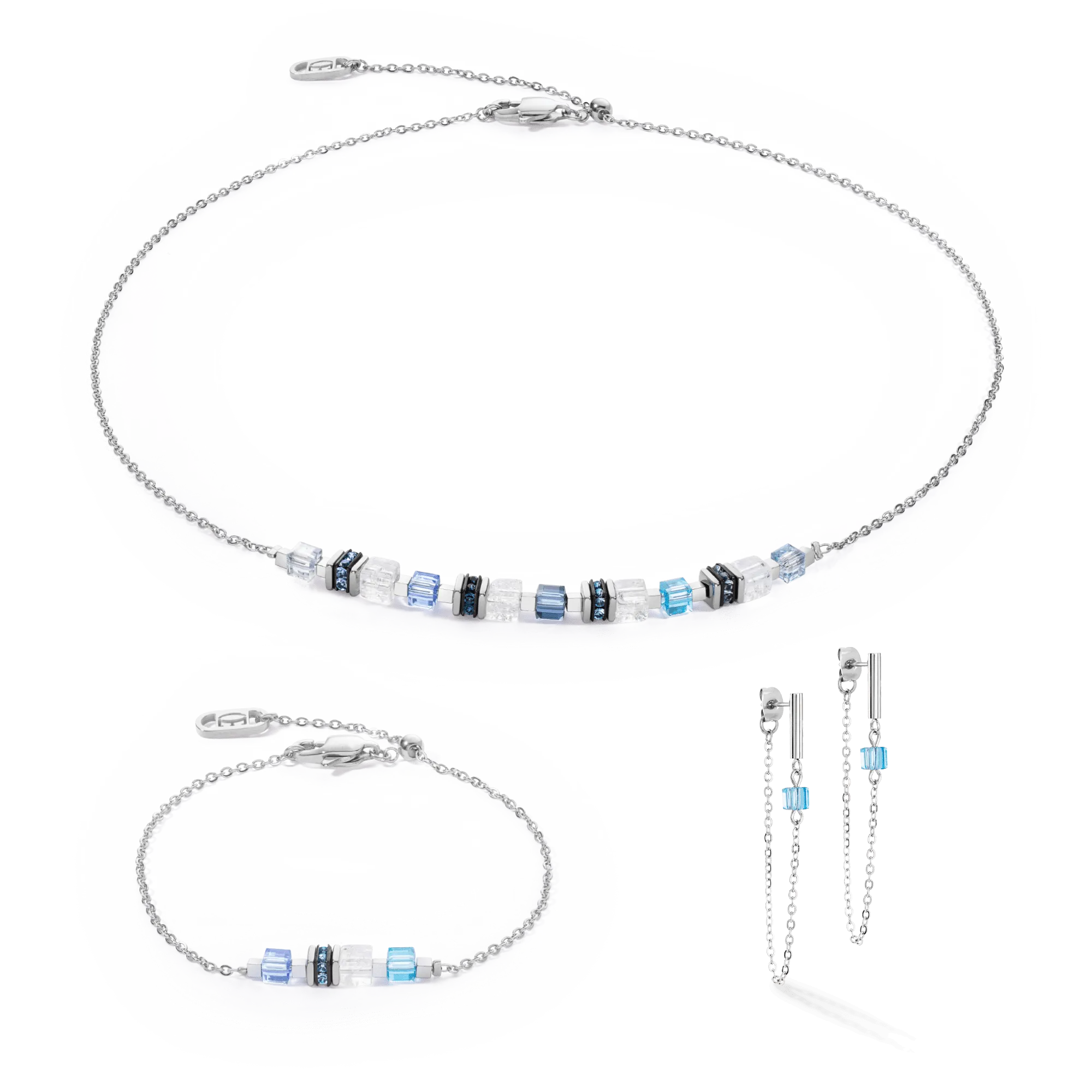 Silver Blue Mini Cubes Necklace