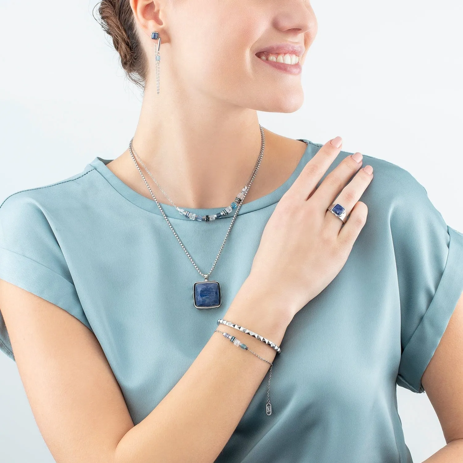 Silver Blue Mini Cubes Necklace