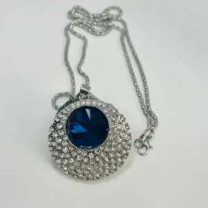 Silver Chain with Blue Sapphire and AD  stones Pendent