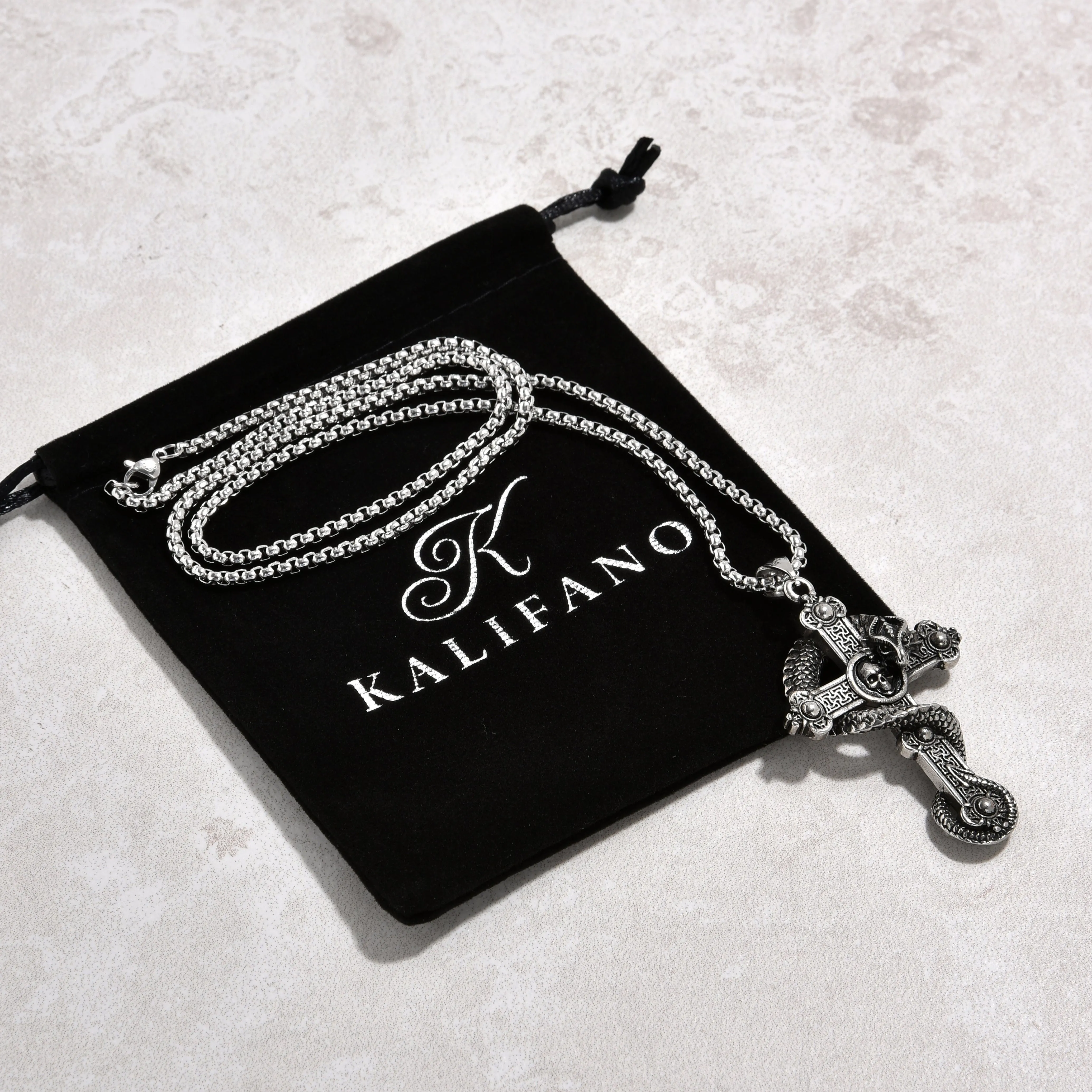 Silver Dragon Cross Steel Hearts Necklace