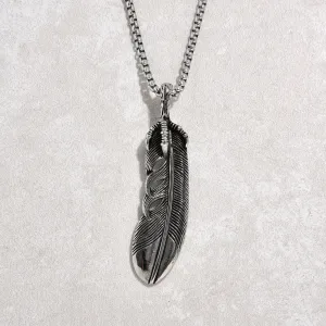 Silver Feather Steel Hearts Necklace