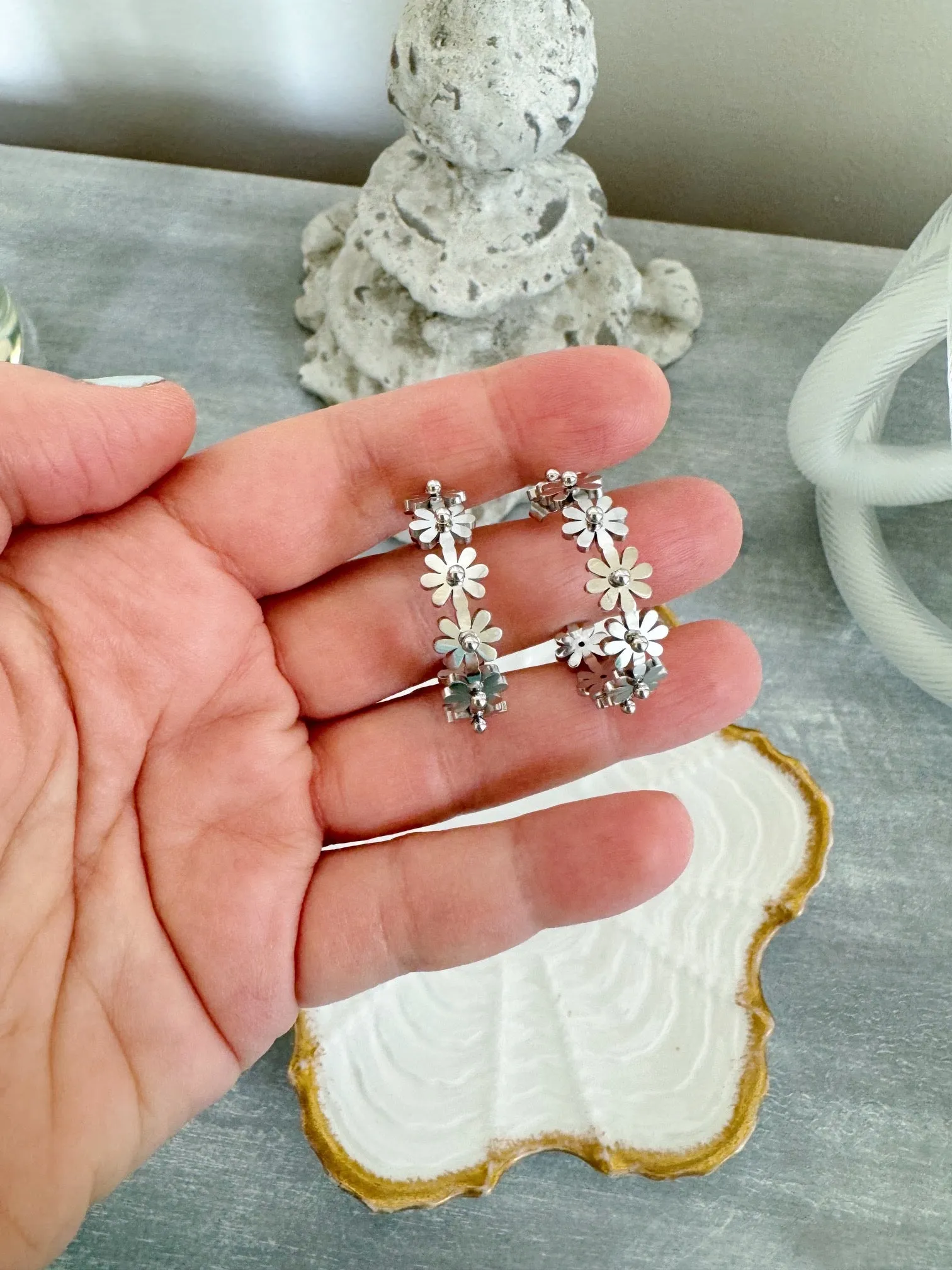 Silver Flower Hoop Earrings