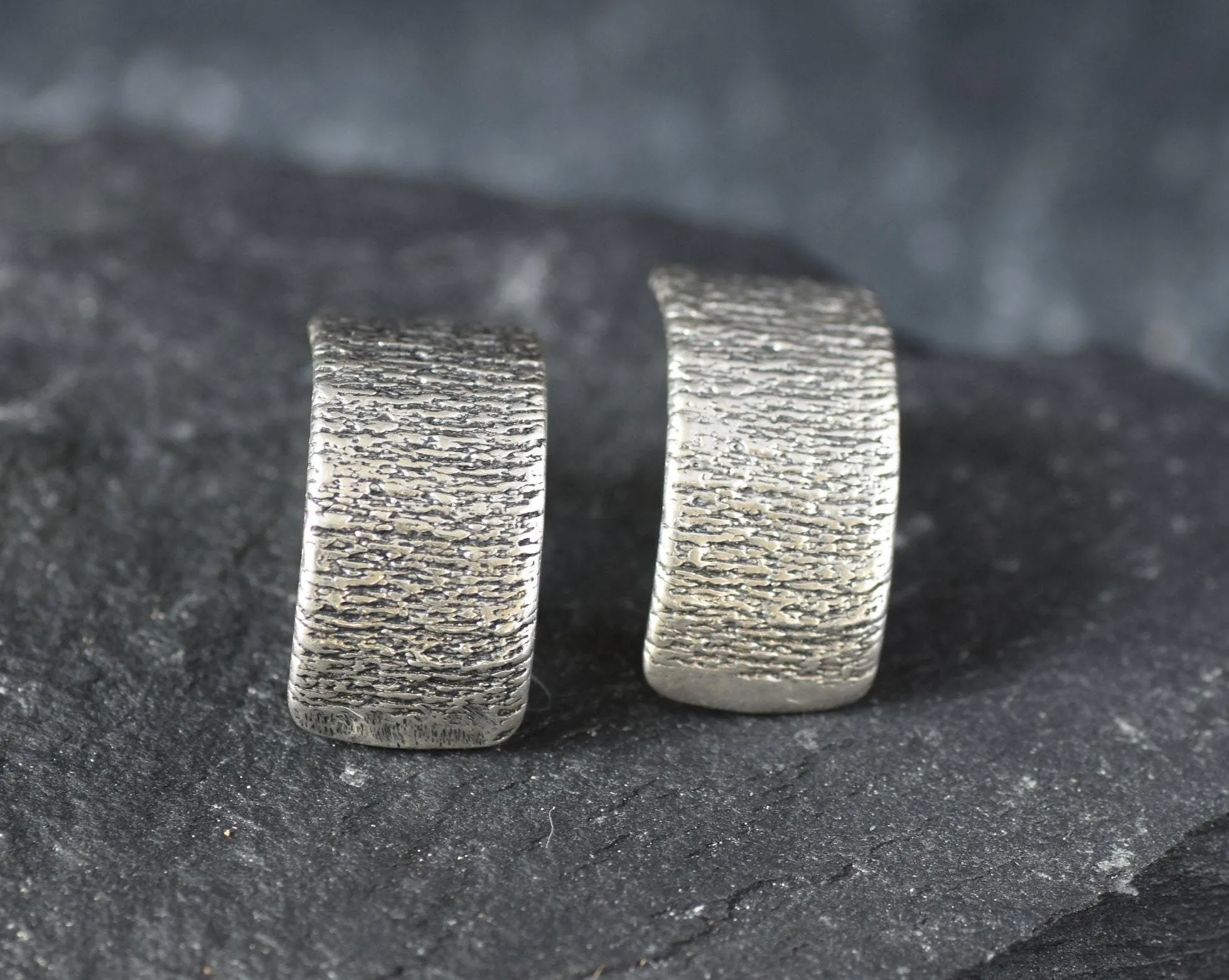 Silver Half Hoop Earrings - Silver Textured Earrings - Silver Curved Earrings