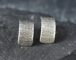 Silver Half Hoop Earrings - Silver Textured Earrings - Silver Curved Earrings