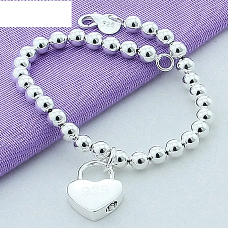 Silver Heart Lock Chain Bracelets