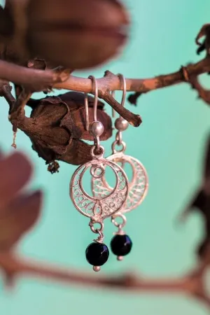 Silver Linings "Black" Silver Filigree Handmade Dangle Earrings