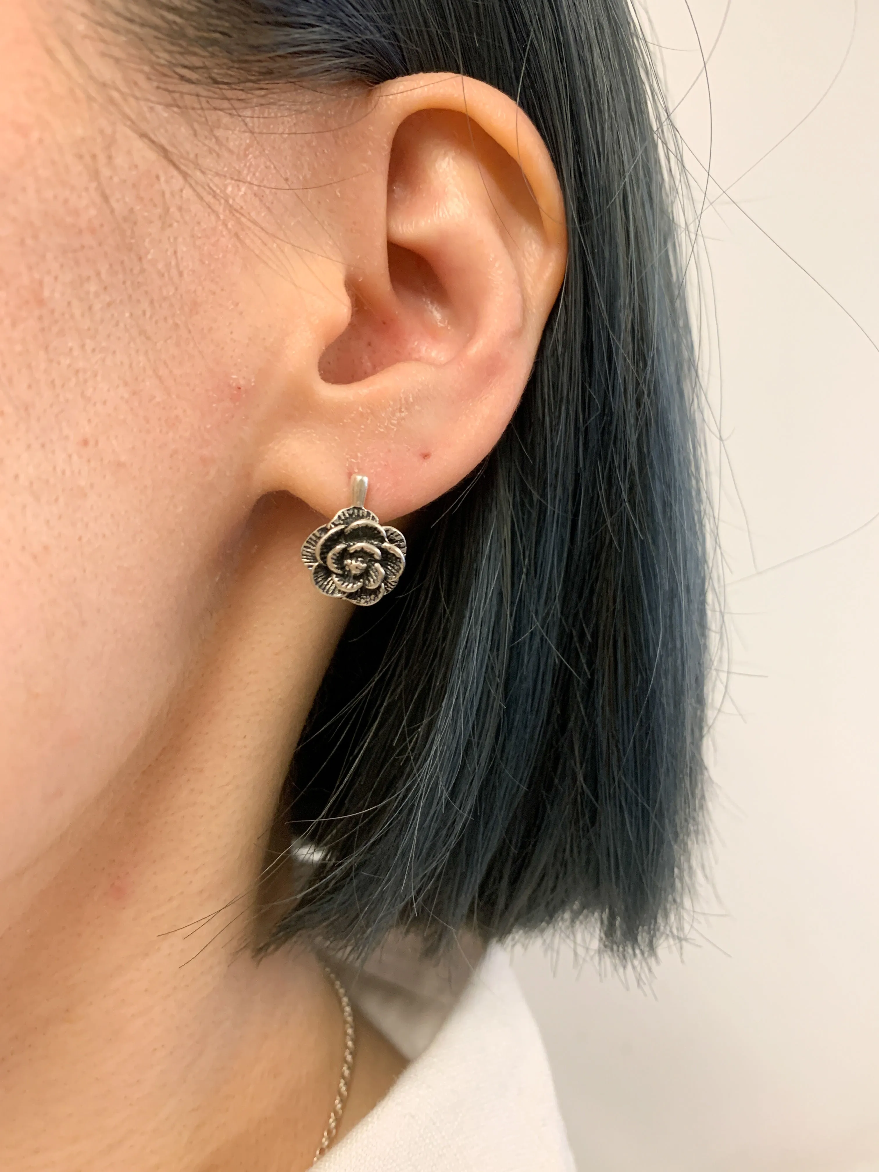 Silver Rose Earrings - Silver Flower Earrings - Vintage Flower Studs