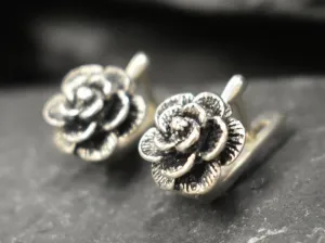 Silver Rose Earrings - Silver Flower Earrings - Vintage Flower Studs