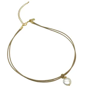 Single Freshwater Coin Pearl On Linen Necklace