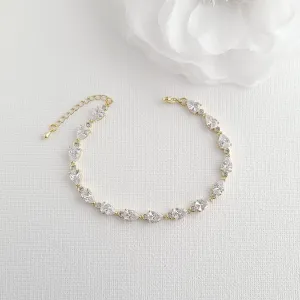 Small CZ Teardrop Gold Wedding Bracelet-Ivy