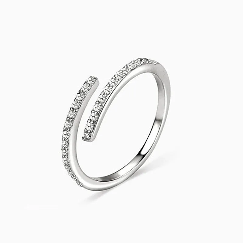 Sole Memory Rhinestone Shiny Cool Zircon Silver Color Female Resizable Opening Rings SRI558