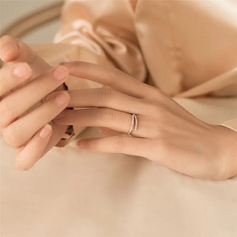 Sole Memory Rhinestone Shiny Cool Zircon Silver Color Female Resizable Opening Rings SRI558