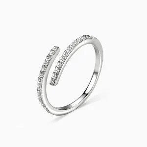 Sole Memory Rhinestone Shiny Cool Zircon Silver Color Female Resizable Opening Rings SRI558