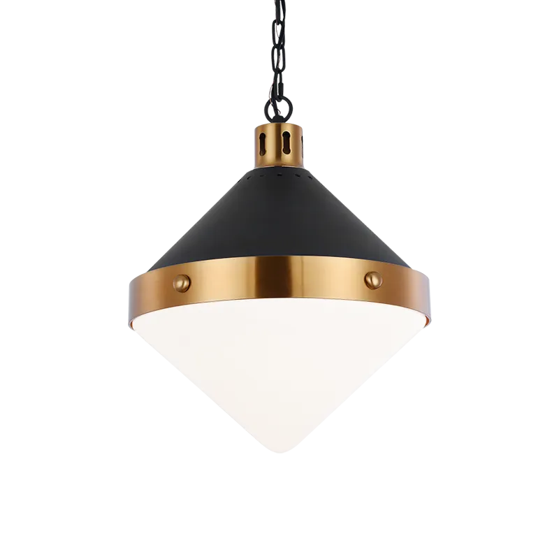 Sphercon Matte Black & Aged Gold Brass 3 Light Opal Pendant
