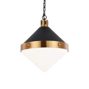Sphercon Matte Black & Aged Gold Brass 3 Light Opal Pendant