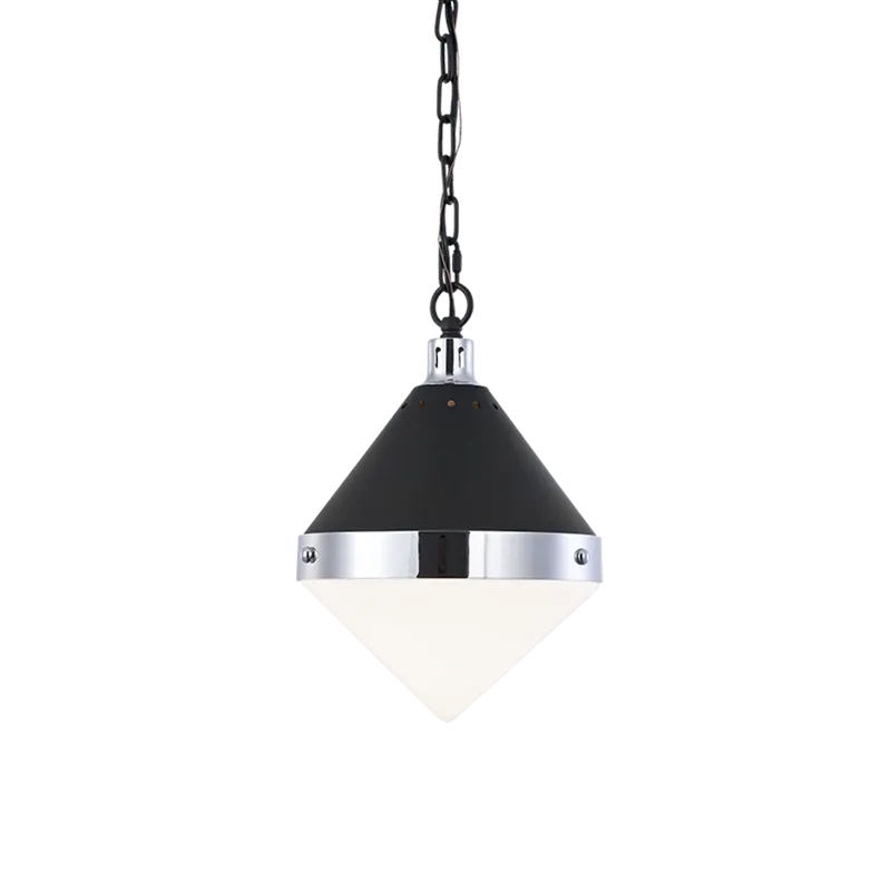 Sphercon Matte Black & Chrome 1 Light Opal Pendant