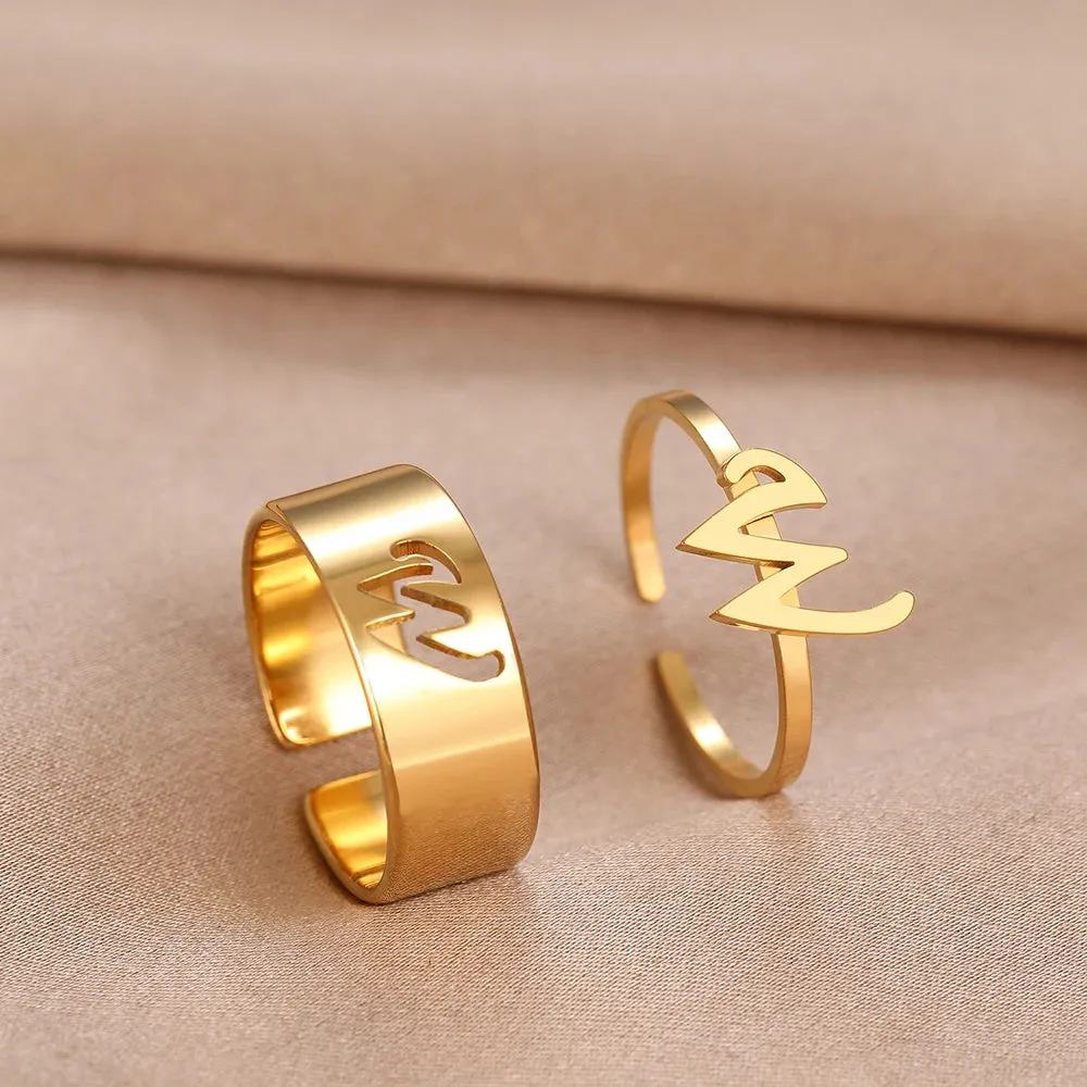 Stainless Steel Rings 26 A-Z Letters Goth Fashion Adjustable Couple Ring For Women Jewelry Wedding Forever Kpop Gifts 2Pcs/set