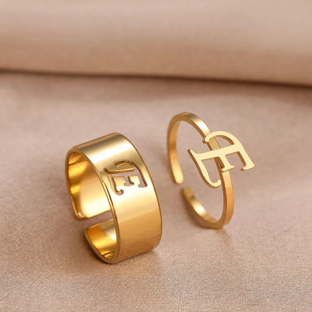 Stainless Steel Rings 26 A-Z Letters Goth Fashion Adjustable Couple Ring For Women Jewelry Wedding Forever Kpop Gifts 2Pcs/set