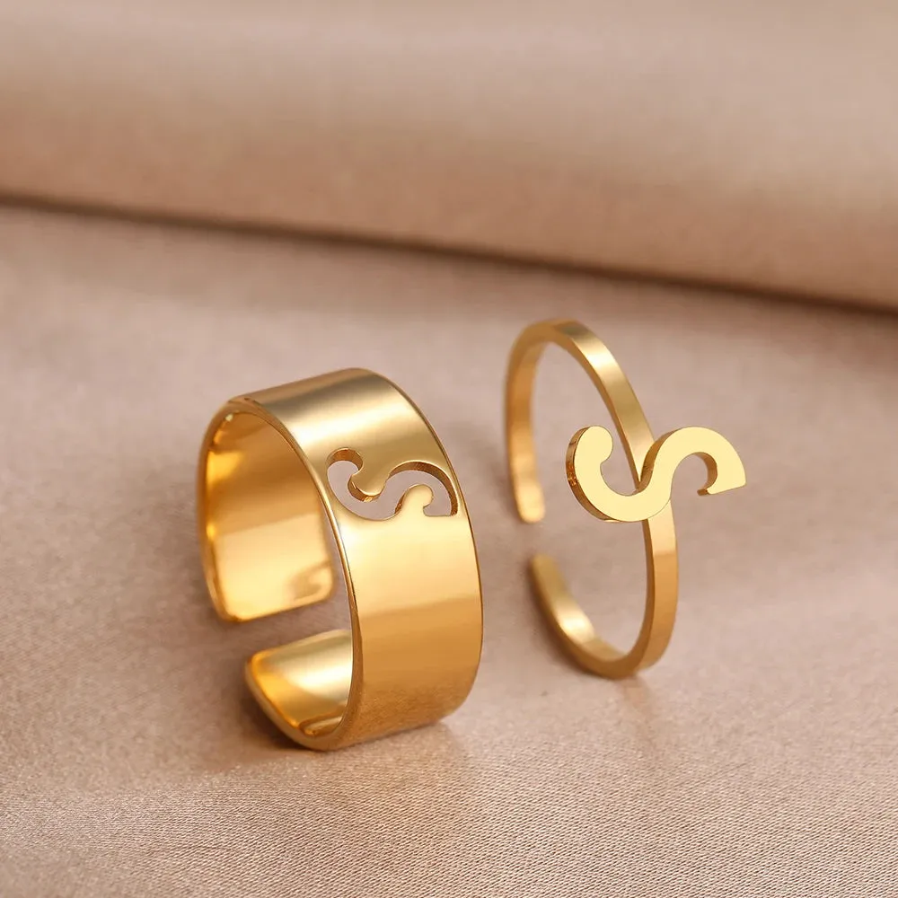 Stainless Steel Rings 26 A-Z Letters Goth Fashion Adjustable Couple Ring For Women Jewelry Wedding Forever Kpop Gifts 2Pcs/set