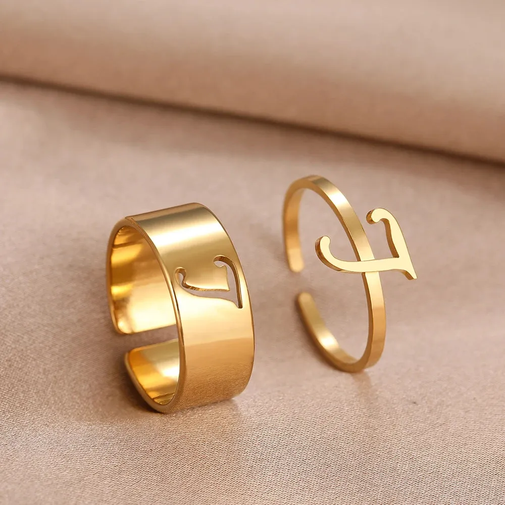 Stainless Steel Rings 26 A-Z Letters Goth Fashion Adjustable Couple Ring For Women Jewelry Wedding Forever Kpop Gifts 2Pcs/set