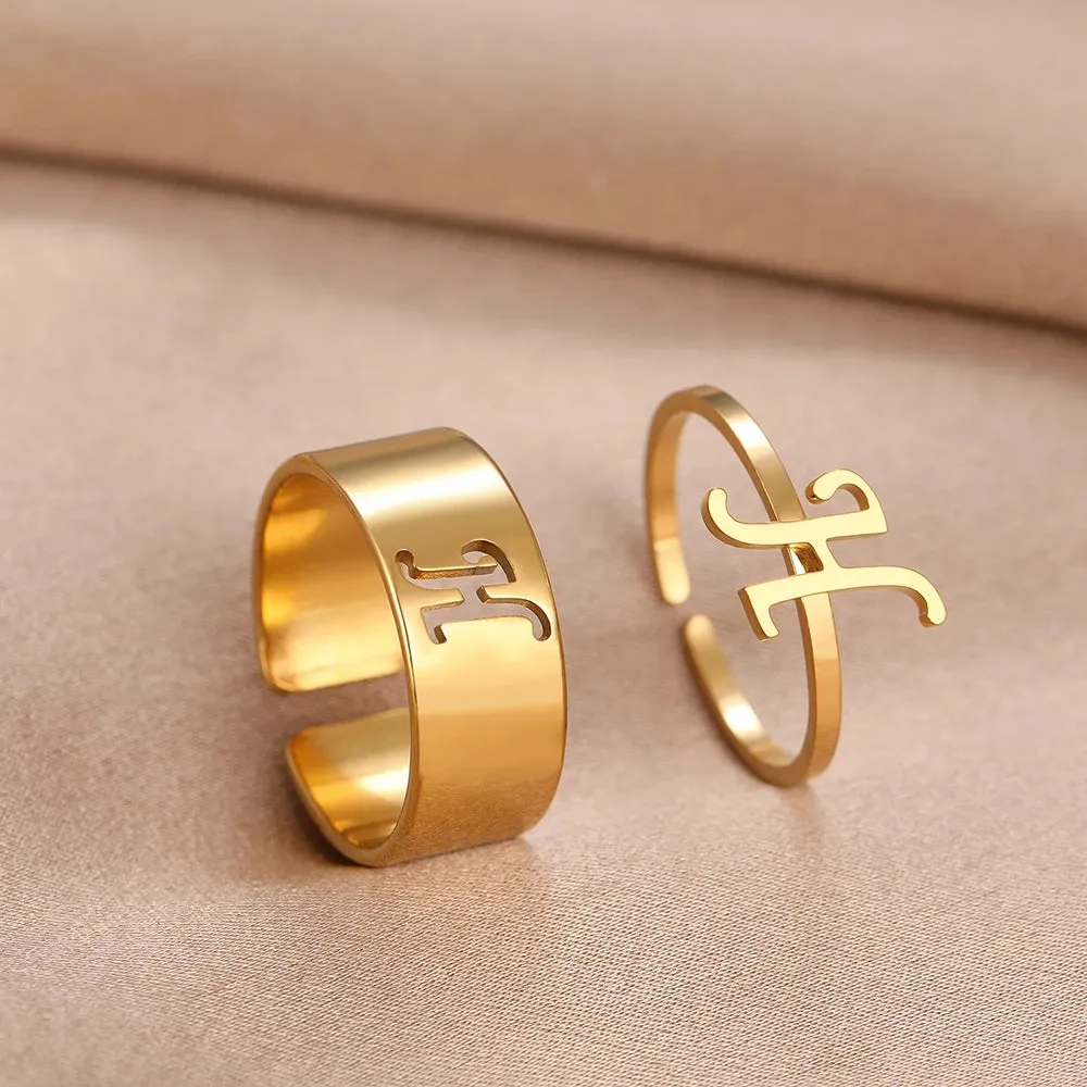 Stainless Steel Rings 26 A-Z Letters Goth Fashion Adjustable Couple Ring For Women Jewelry Wedding Forever Kpop Gifts 2Pcs/set