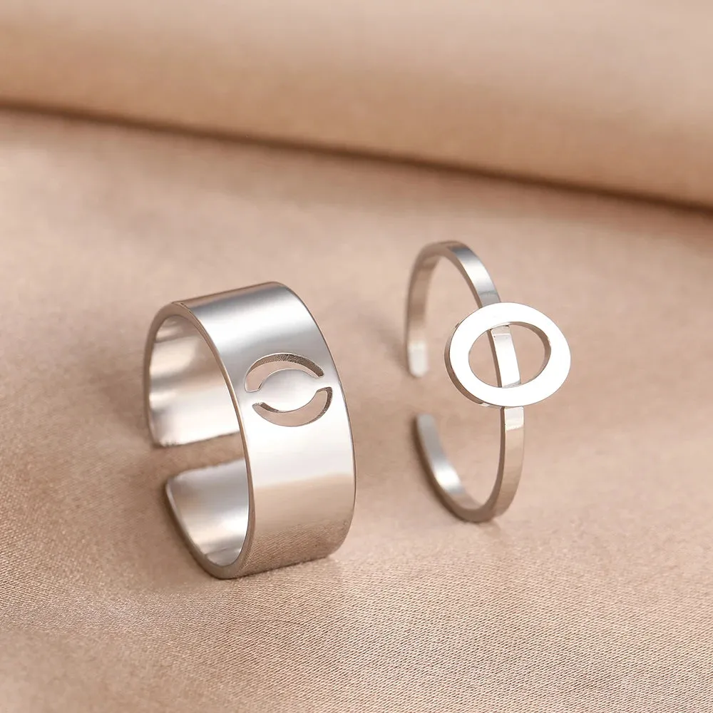 Stainless Steel Rings 26 A-Z Letters Goth Fashion Adjustable Couple Ring For Women Jewelry Wedding Forever Kpop Gifts 2Pcs/set