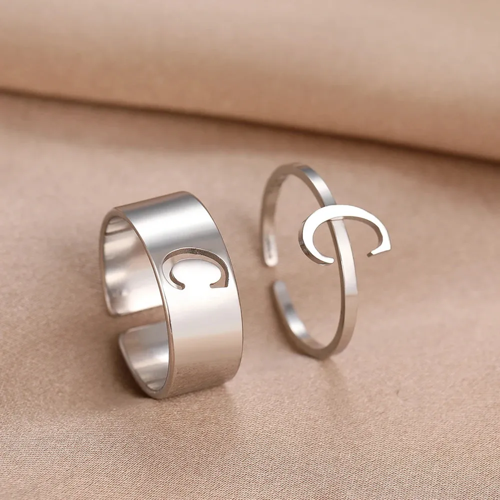 Stainless Steel Rings 26 A-Z Letters Goth Fashion Adjustable Couple Ring For Women Jewelry Wedding Forever Kpop Gifts 2Pcs/set