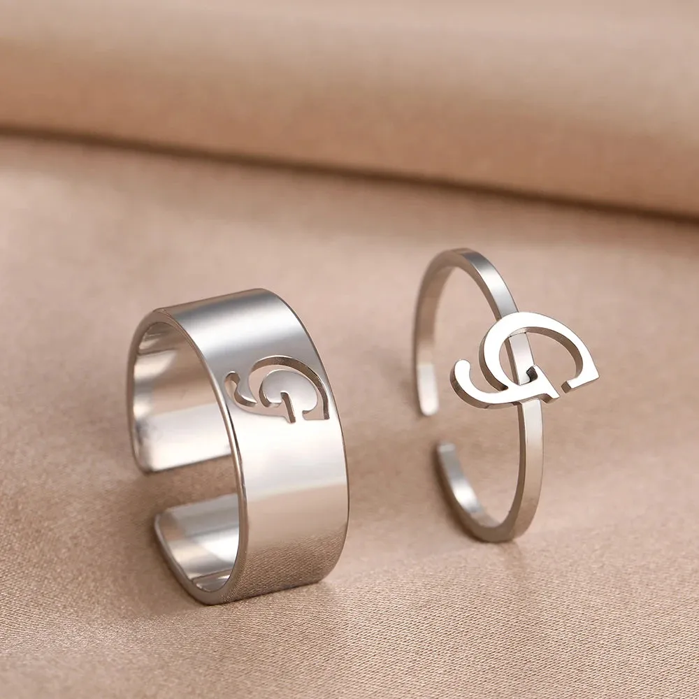 Stainless Steel Rings 26 A-Z Letters Goth Fashion Adjustable Couple Ring For Women Jewelry Wedding Forever Kpop Gifts 2Pcs/set
