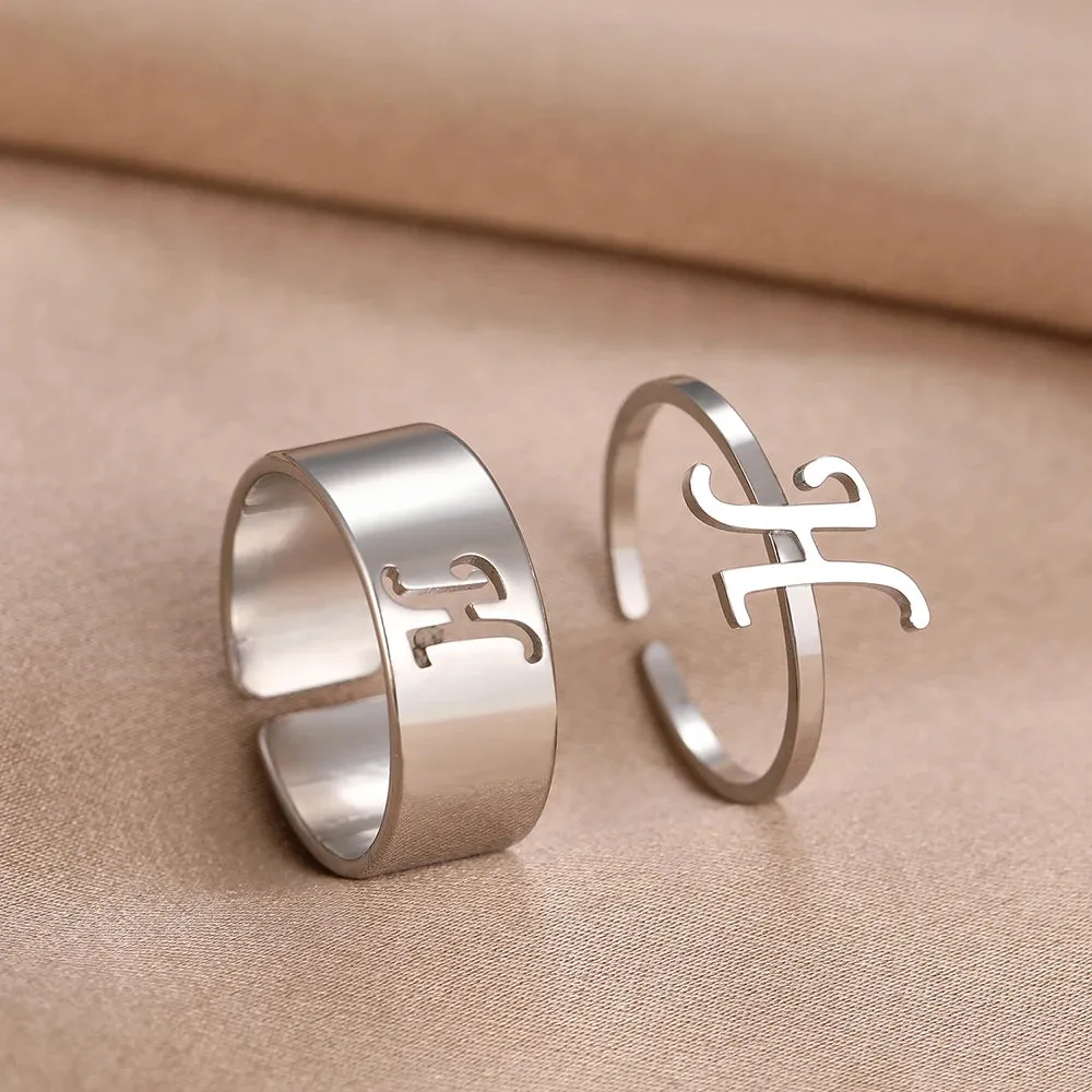 Stainless Steel Rings 26 A-Z Letters Goth Fashion Adjustable Couple Ring For Women Jewelry Wedding Forever Kpop Gifts 2Pcs/set