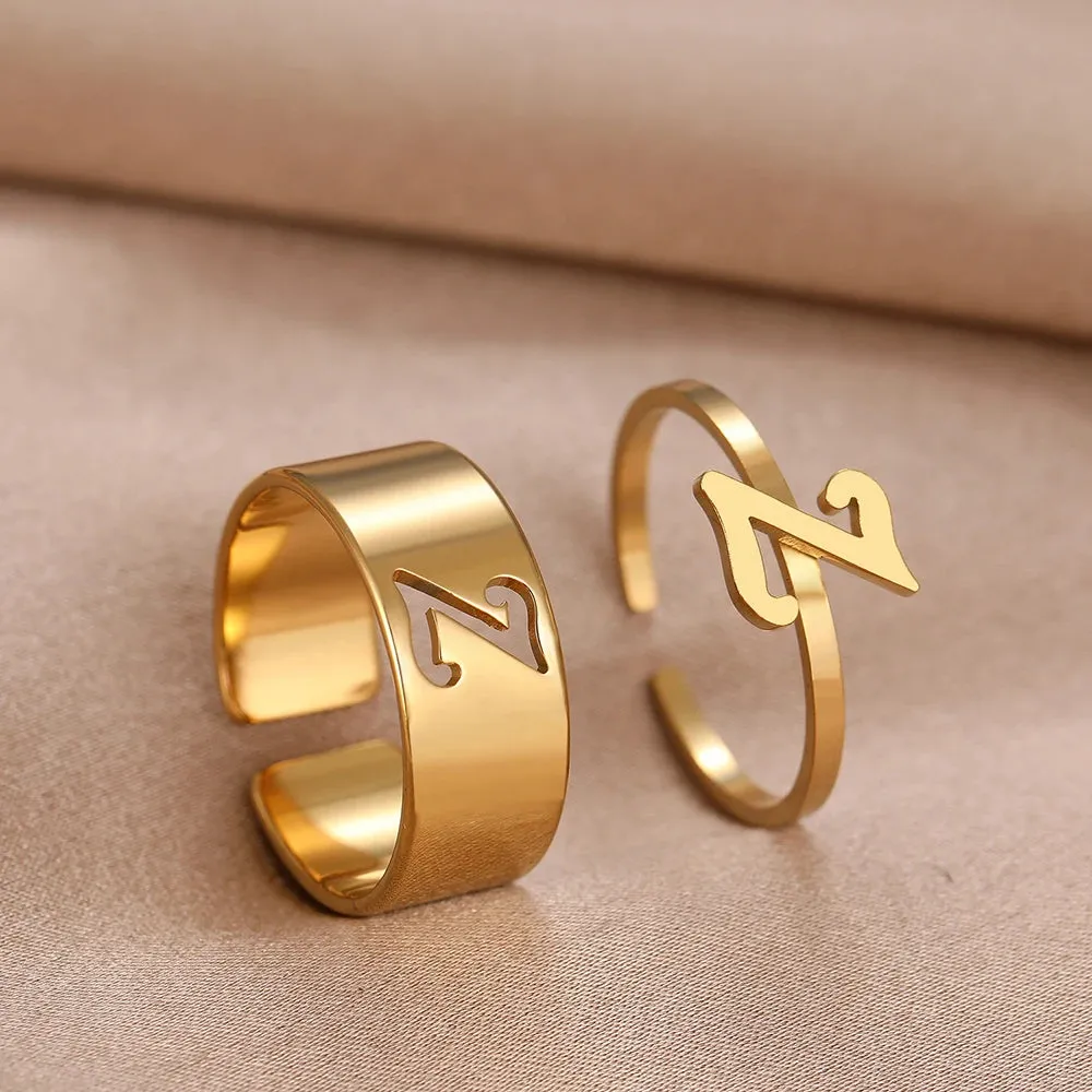 Stainless Steel Rings 26 A-Z Letters Goth Fashion Adjustable Couple Ring For Women Jewelry Wedding Forever Kpop Gifts 2Pcs/set