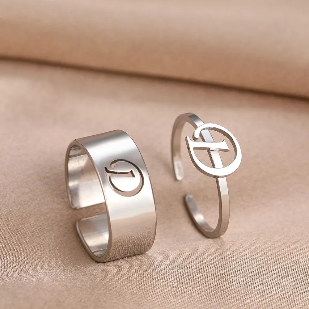 Stainless Steel Rings 26 A-Z Letters Goth Fashion Adjustable Couple Ring For Women Jewelry Wedding Forever Kpop Gifts 2Pcs/set