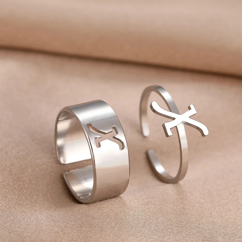 Stainless Steel Rings 26 A-Z Letters Goth Fashion Adjustable Couple Ring For Women Jewelry Wedding Forever Kpop Gifts 2Pcs/set