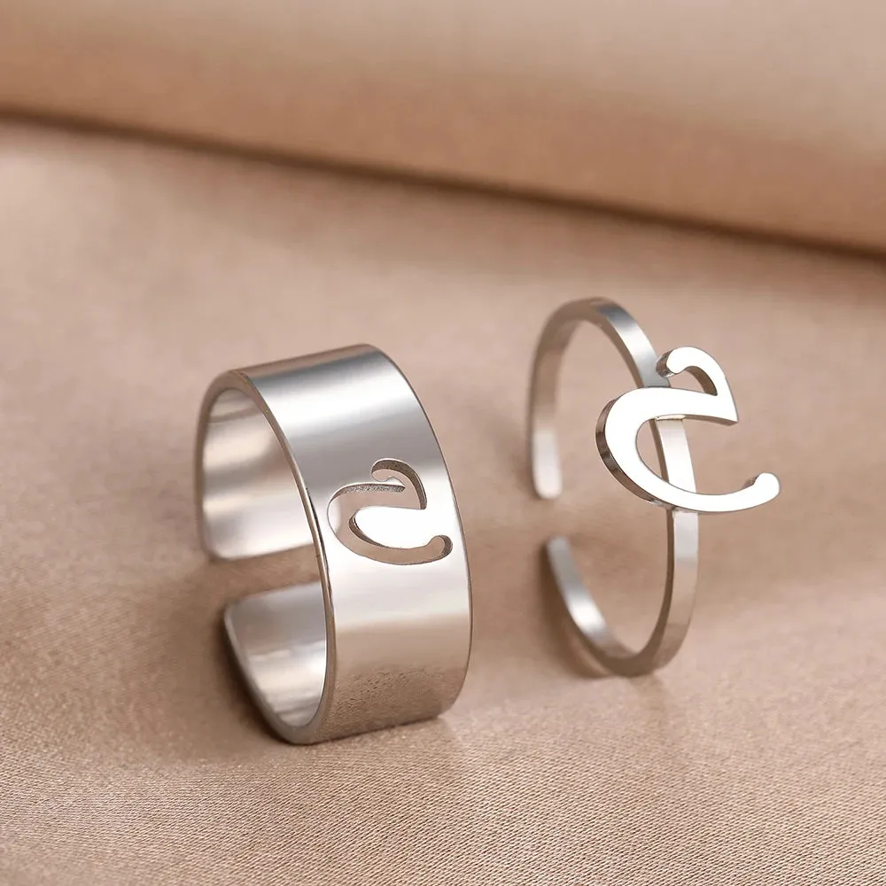 Stainless Steel Rings 26 A-Z Letters Goth Fashion Adjustable Couple Ring For Women Jewelry Wedding Forever Kpop Gifts 2Pcs/set
