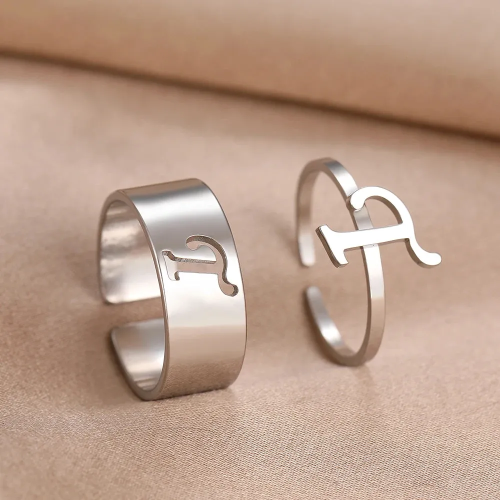 Stainless Steel Rings 26 A-Z Letters Goth Fashion Adjustable Couple Ring For Women Jewelry Wedding Forever Kpop Gifts 2Pcs/set