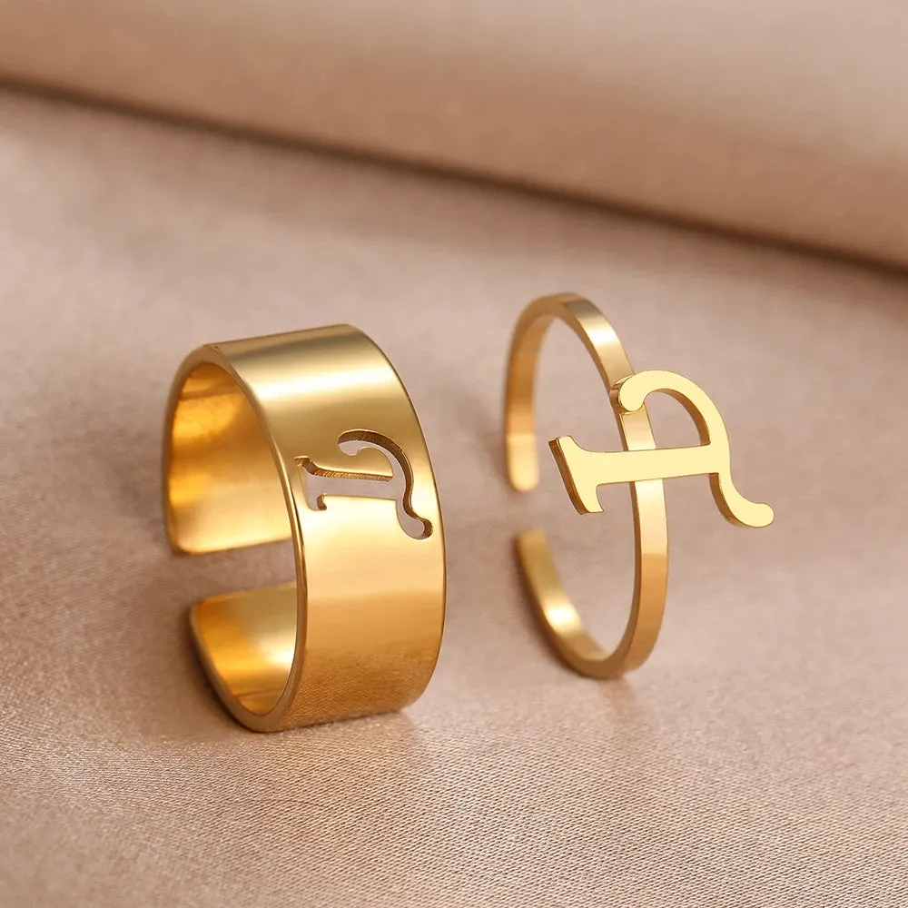 Stainless Steel Rings 26 A-Z Letters Goth Fashion Adjustable Couple Ring For Women Jewelry Wedding Forever Kpop Gifts 2Pcs/set