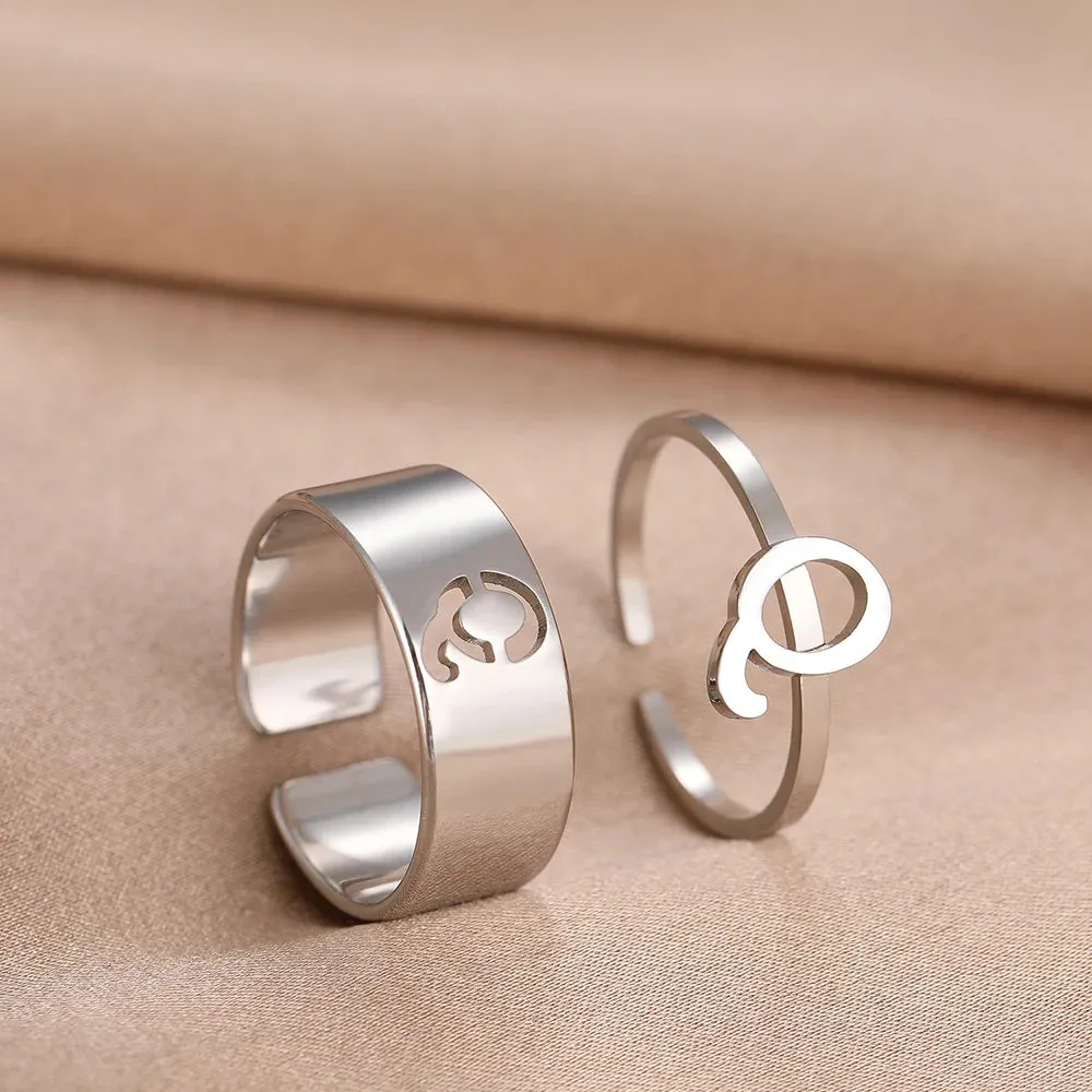 Stainless Steel Rings 26 A-Z Letters Goth Fashion Adjustable Couple Ring For Women Jewelry Wedding Forever Kpop Gifts 2Pcs/set