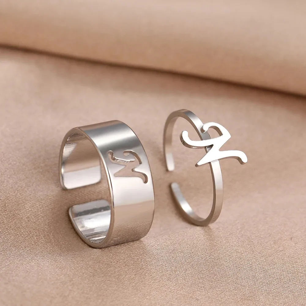 Stainless Steel Rings 26 A-Z Letters Goth Fashion Adjustable Couple Ring For Women Jewelry Wedding Forever Kpop Gifts 2Pcs/set