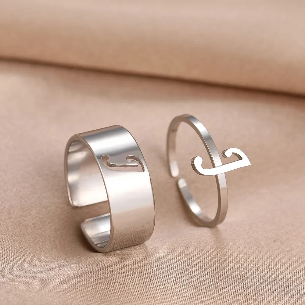 Stainless Steel Rings 26 A-Z Letters Goth Fashion Adjustable Couple Ring For Women Jewelry Wedding Forever Kpop Gifts 2Pcs/set