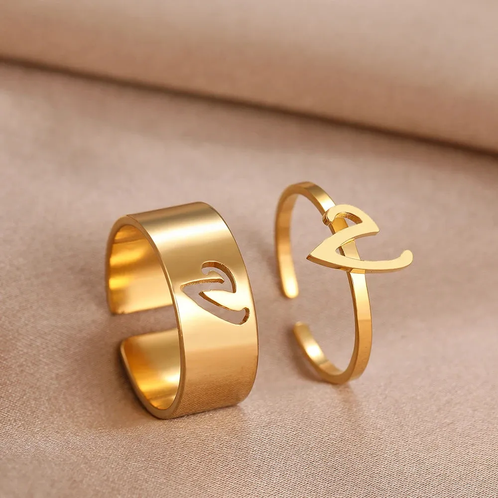 Stainless Steel Rings 26 A-Z Letters Goth Fashion Adjustable Couple Ring For Women Jewelry Wedding Forever Kpop Gifts 2Pcs/set