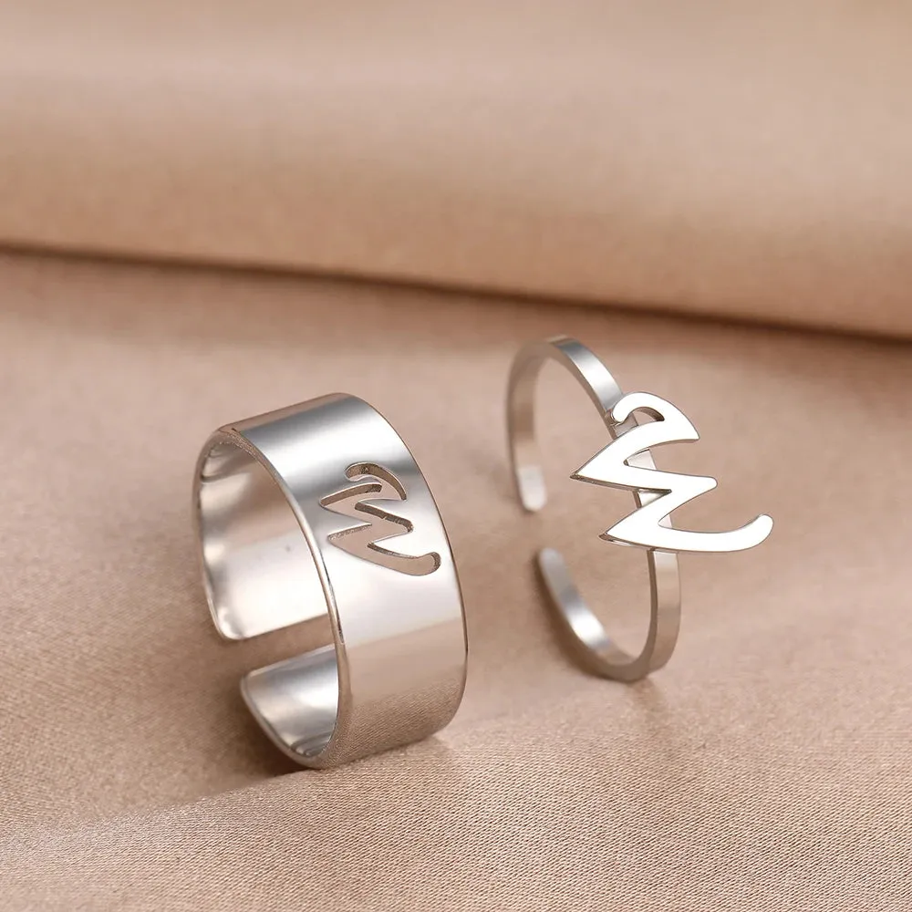 Stainless Steel Rings 26 A-Z Letters Goth Fashion Adjustable Couple Ring For Women Jewelry Wedding Forever Kpop Gifts 2Pcs/set