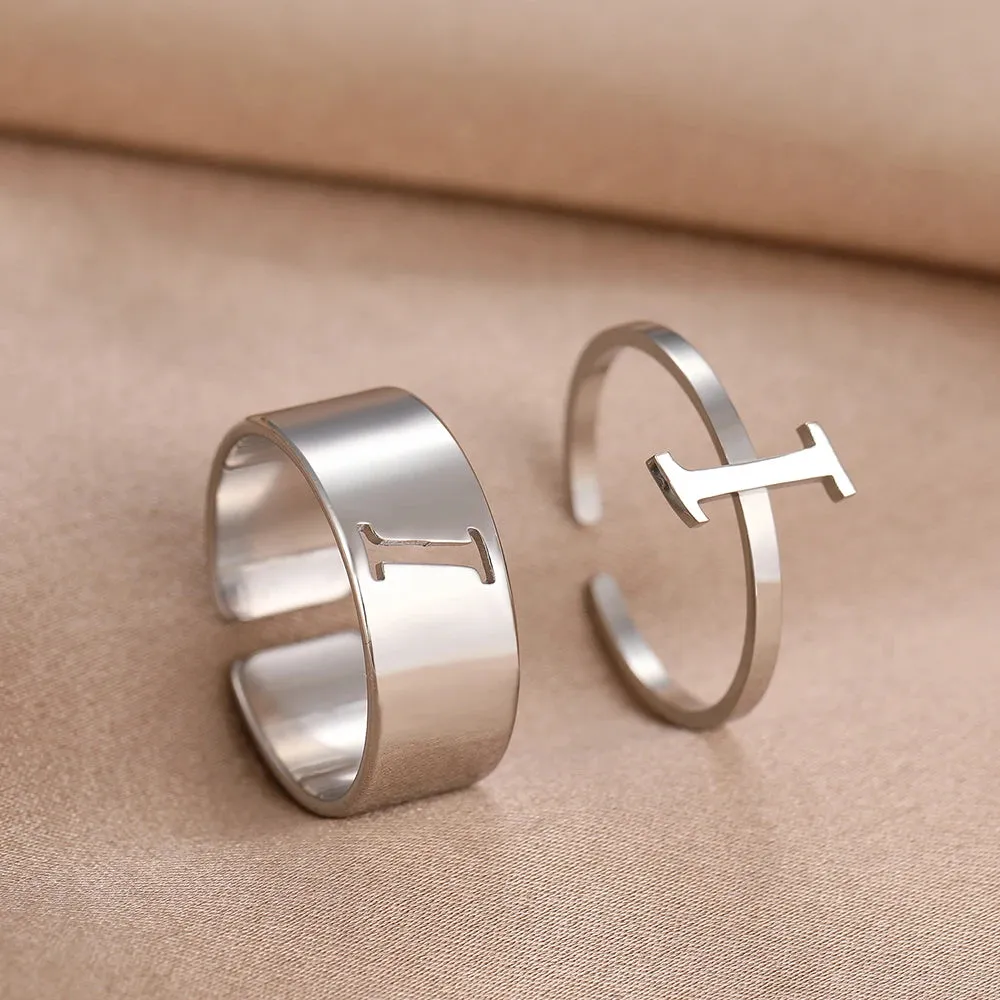 Stainless Steel Rings 26 A-Z Letters Goth Fashion Adjustable Couple Ring For Women Jewelry Wedding Forever Kpop Gifts 2Pcs/set