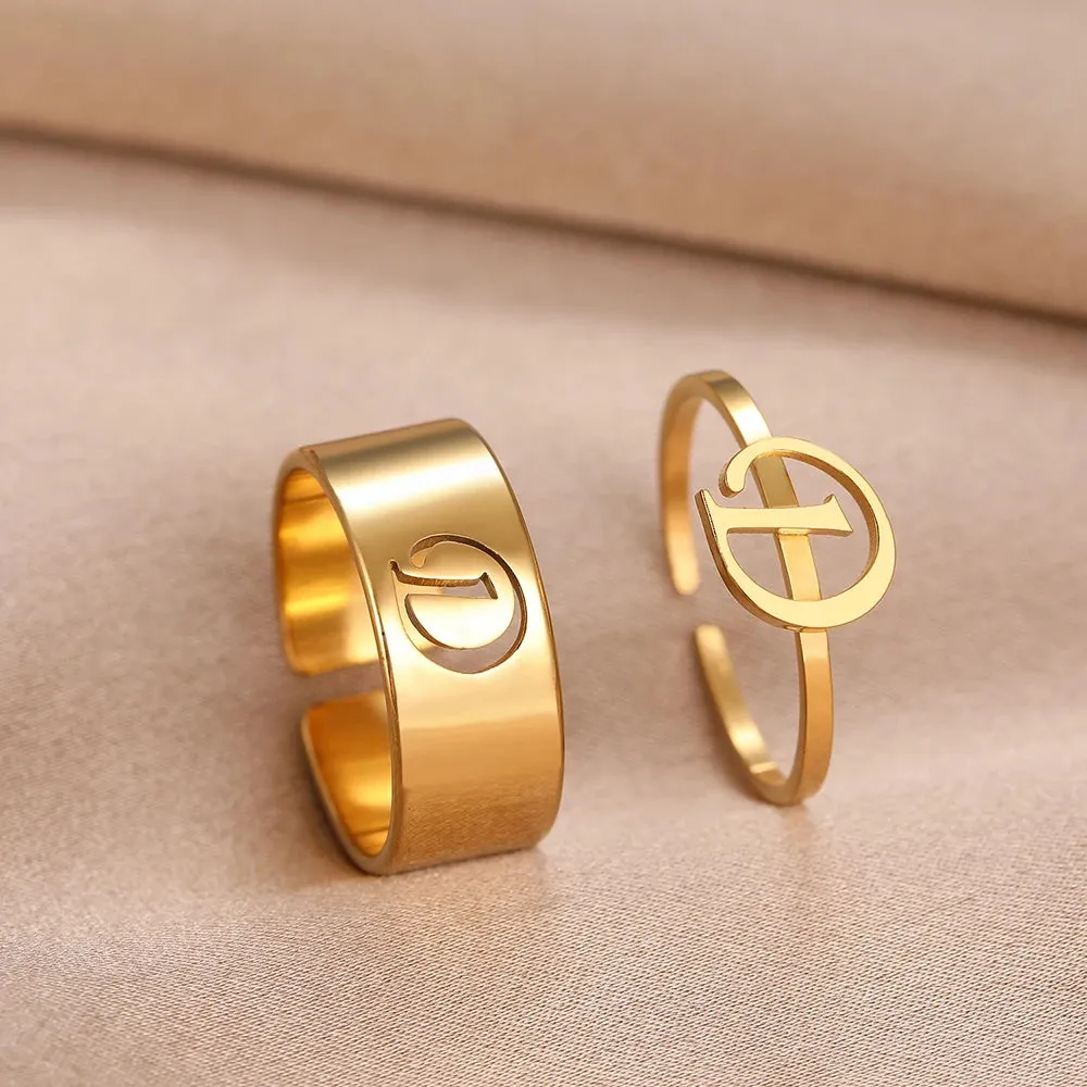 Stainless Steel Rings 26 A-Z Letters Goth Fashion Adjustable Couple Ring For Women Jewelry Wedding Forever Kpop Gifts 2Pcs/set