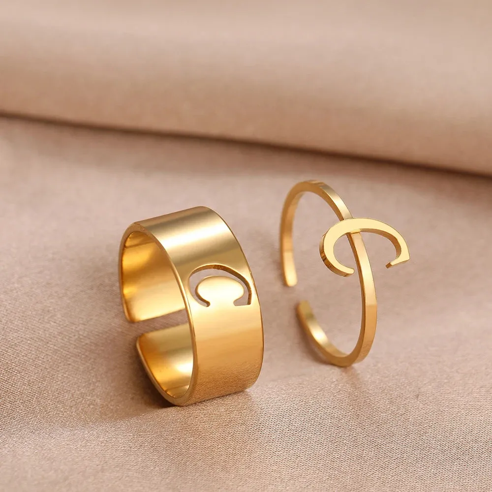 Stainless Steel Rings 26 A-Z Letters Goth Fashion Adjustable Couple Ring For Women Jewelry Wedding Forever Kpop Gifts 2Pcs/set