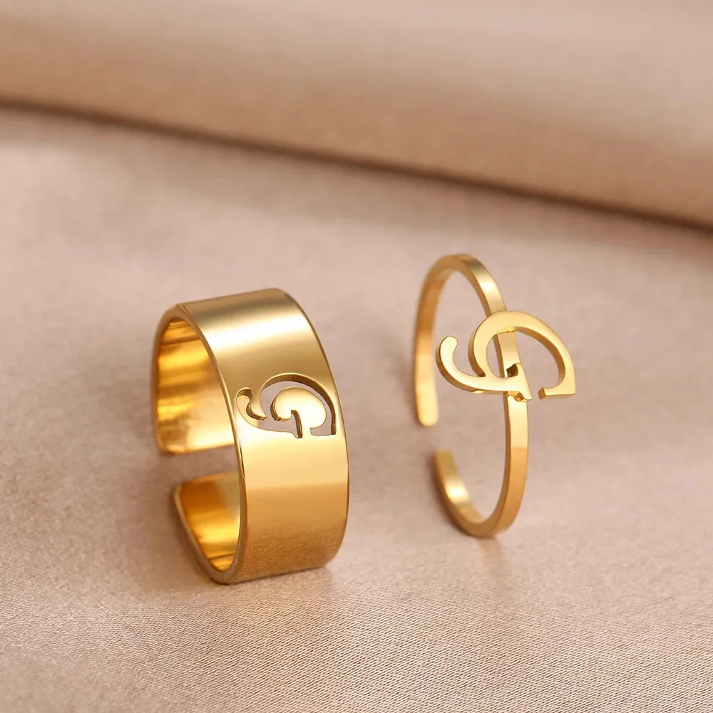 Stainless Steel Rings 26 A-Z Letters Goth Fashion Adjustable Couple Ring For Women Jewelry Wedding Forever Kpop Gifts 2Pcs/set