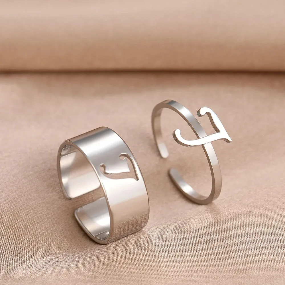Stainless Steel Rings 26 A-Z Letters Goth Fashion Adjustable Couple Ring For Women Jewelry Wedding Forever Kpop Gifts 2Pcs/set