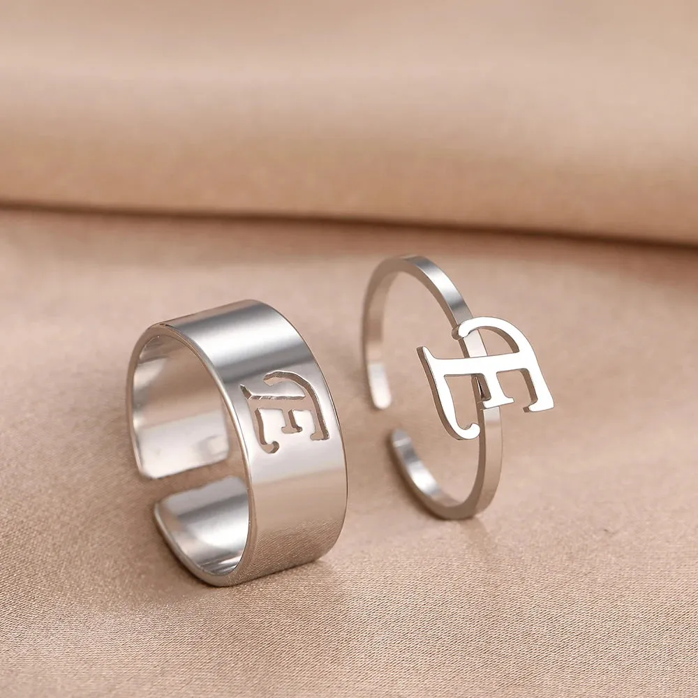 Stainless Steel Rings 26 A-Z Letters Goth Fashion Adjustable Couple Ring For Women Jewelry Wedding Forever Kpop Gifts 2Pcs/set